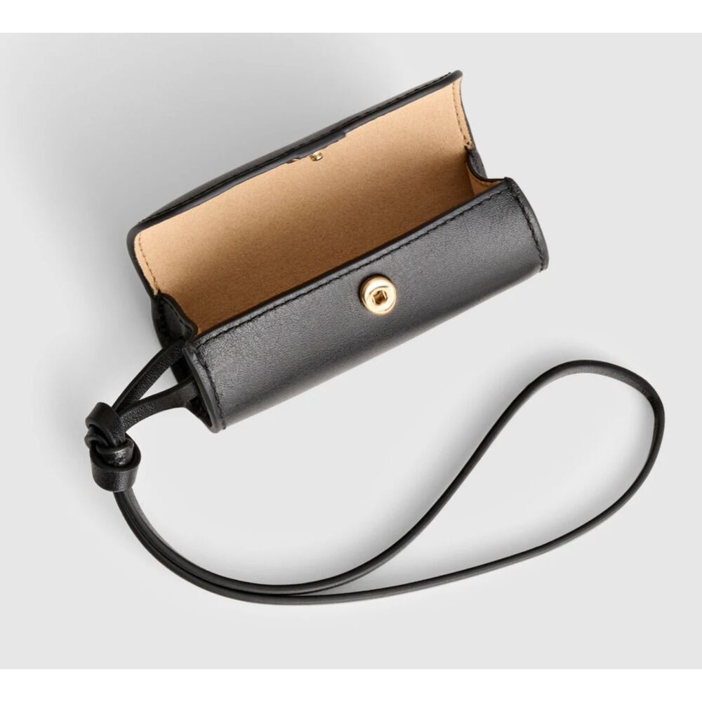 NWT Madewell Black Leather Lipstick Holder Pouch Bag Charm Wristlet Keychain